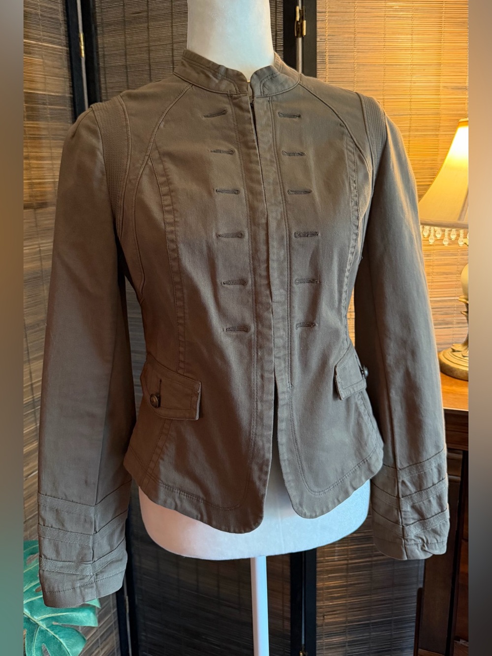INC International Concepts Jacket PS Green/Brown 98% Cotton Military Style